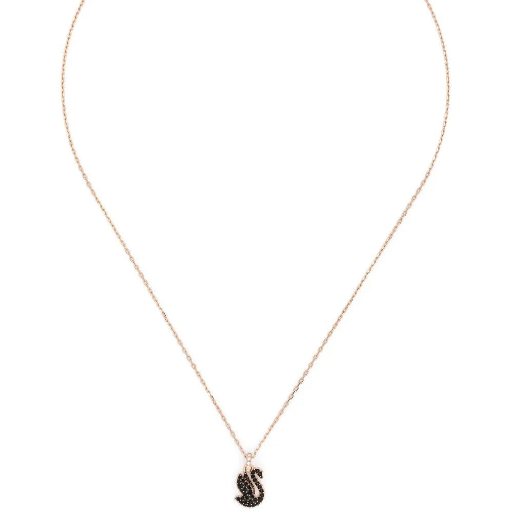 Black crystal swan pendant necklace