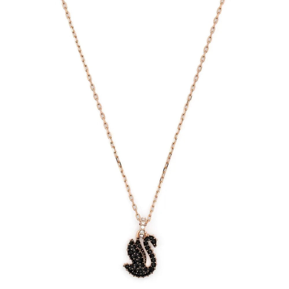 Black crystal swan pendant necklace