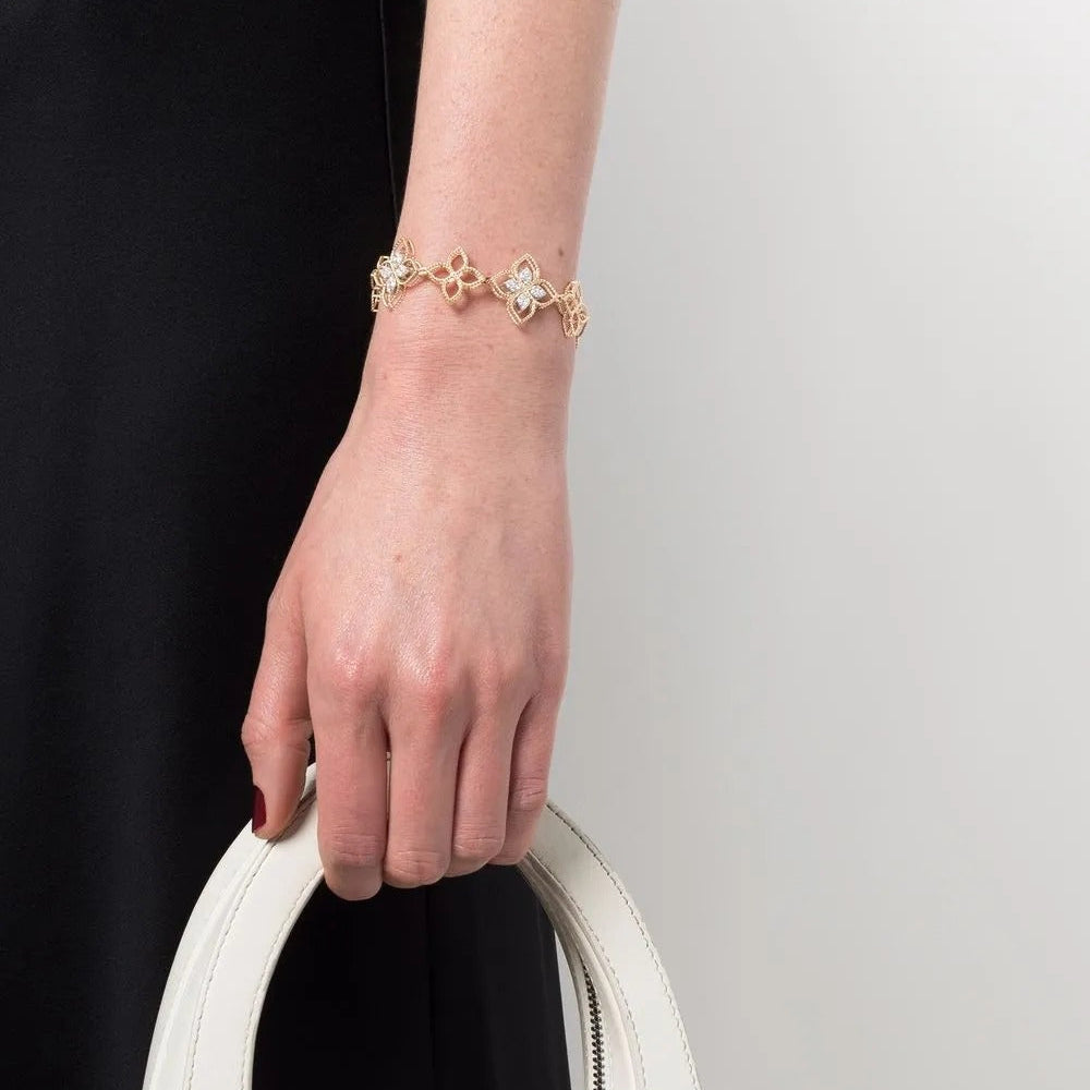 Crystal embellished openwork floral bracelet