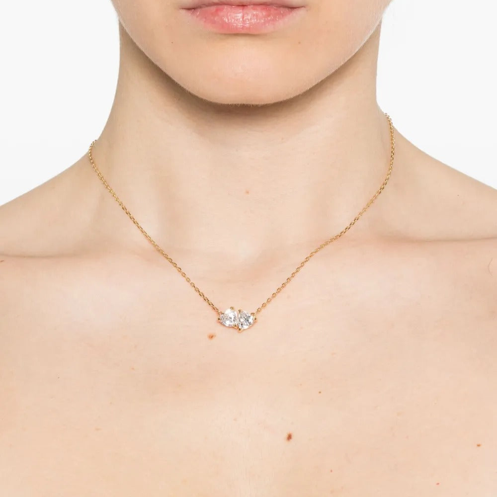 Double heart crystal pendant necklace