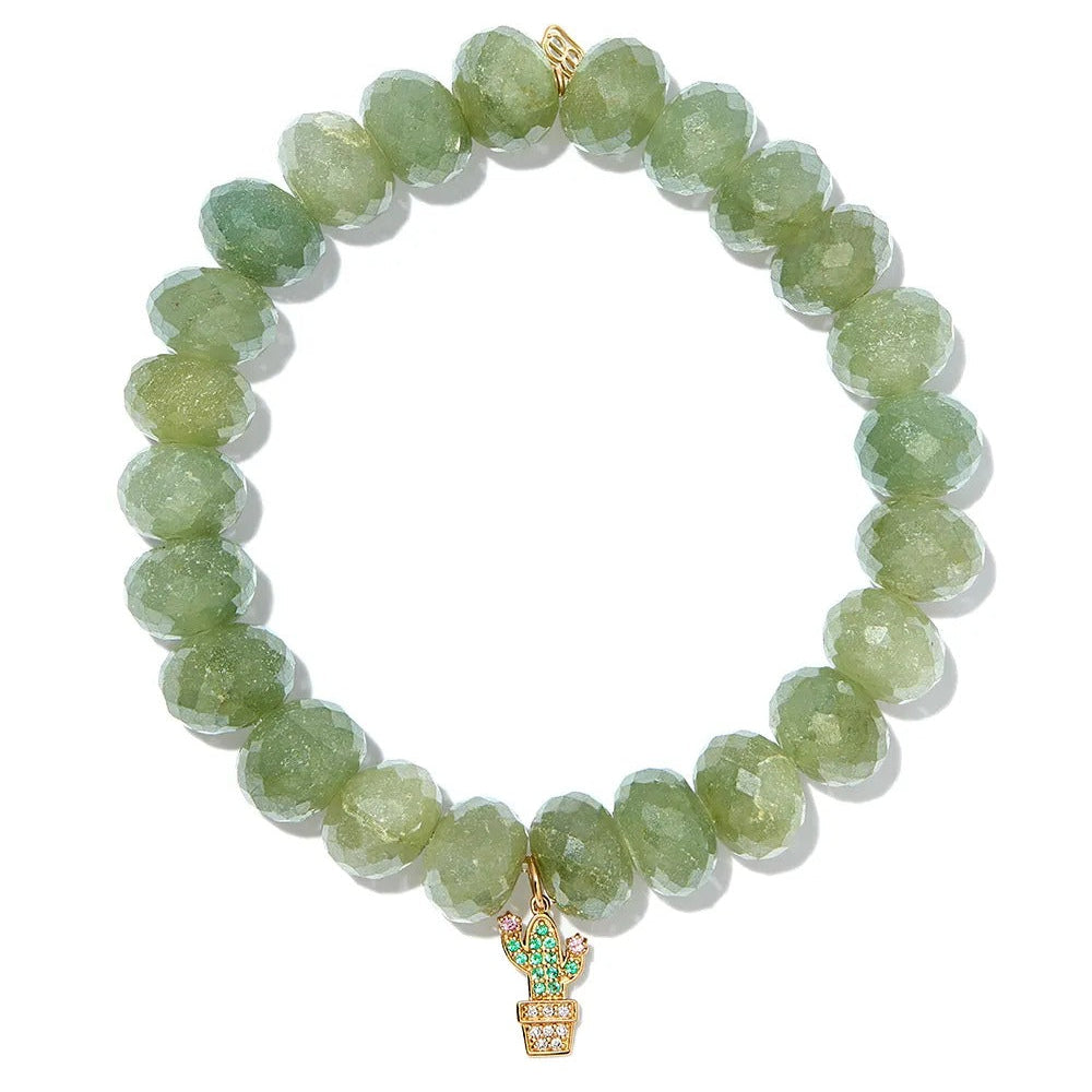 Natural green stone beaded stretch bracelet
