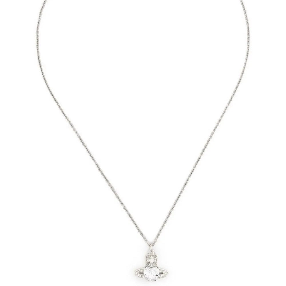 Silver heart shaped crystal orb pendant necklace