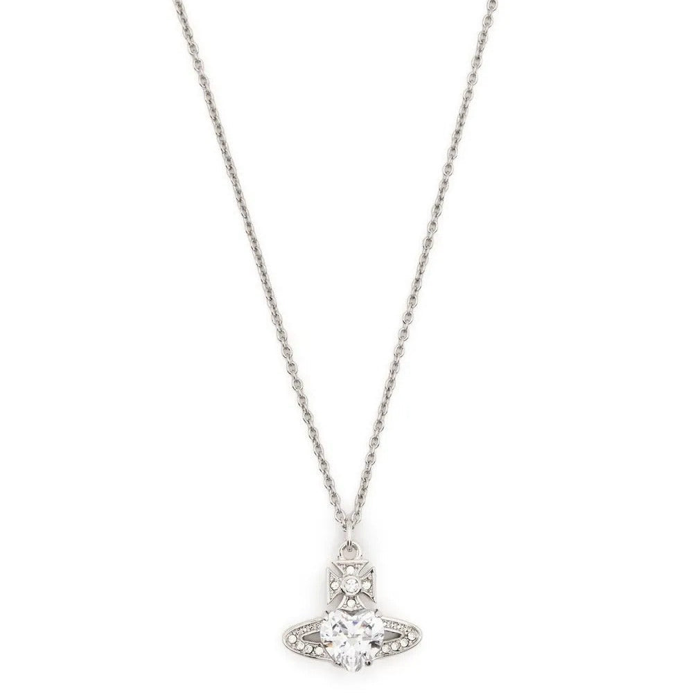 Silver heart shaped crystal orb pendant necklace