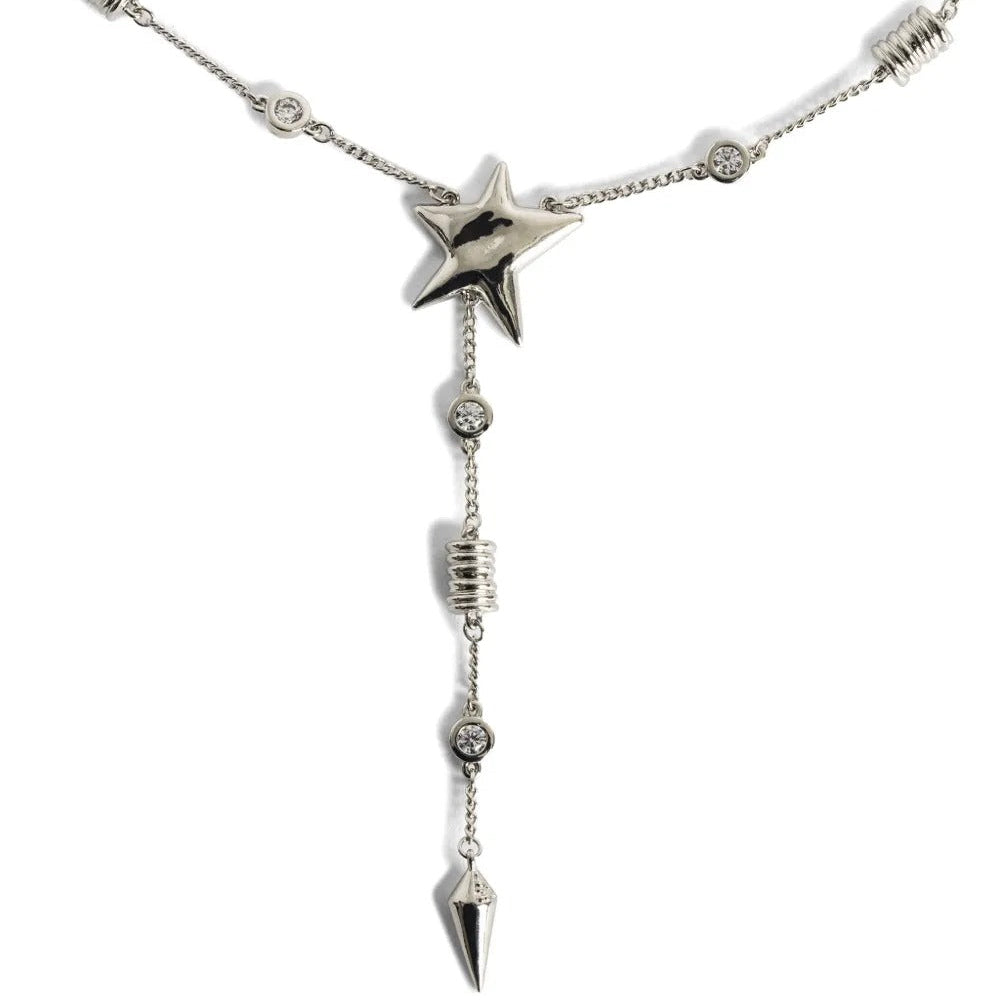 Silver star shaped Y necklace