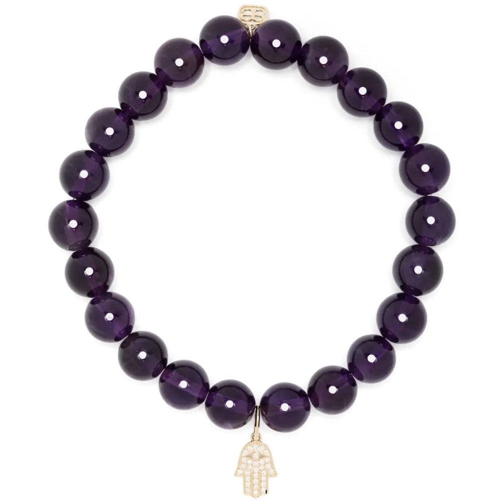 Smooth round amethyst stretch bracelet
