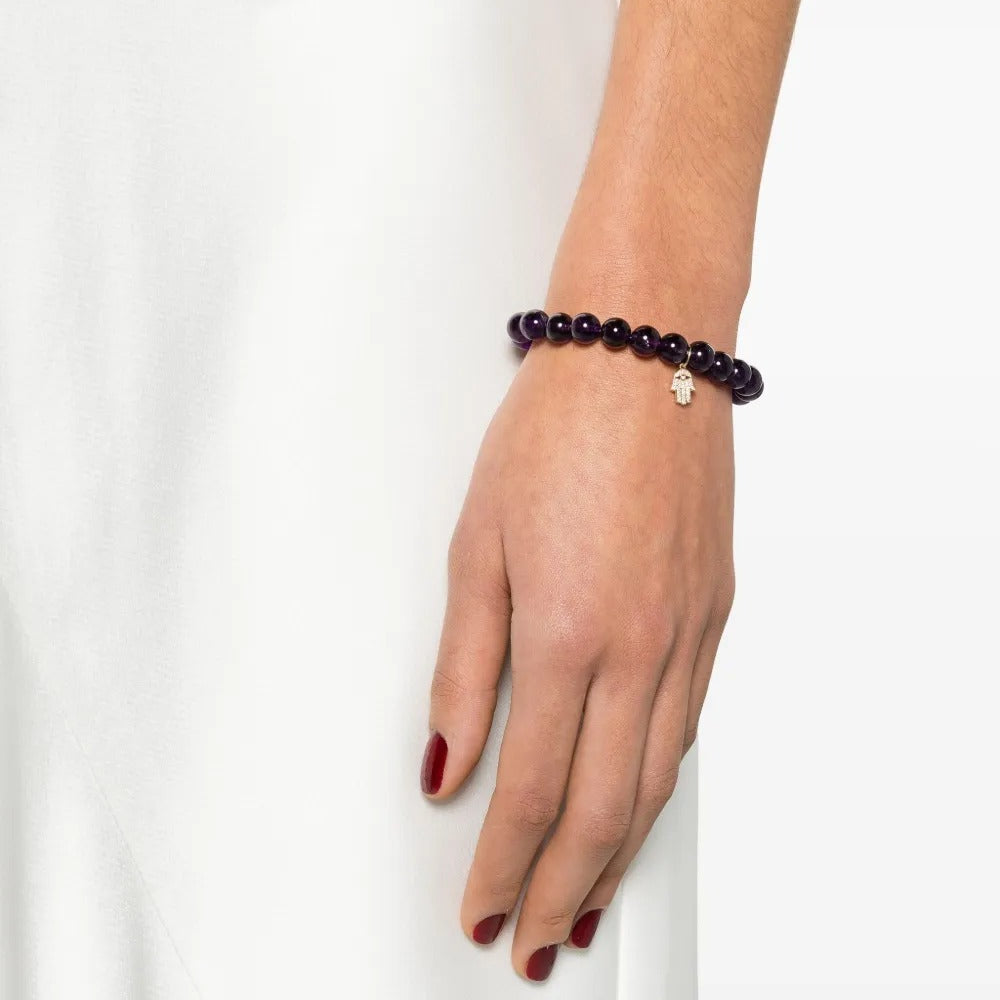 Smooth round amethyst stretch bracelet